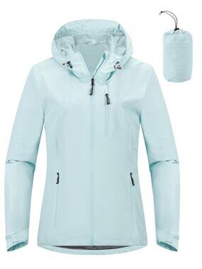 Womens Waterproof Rain Jacket Hooded Lightweight Packable Windbreaker Hiking